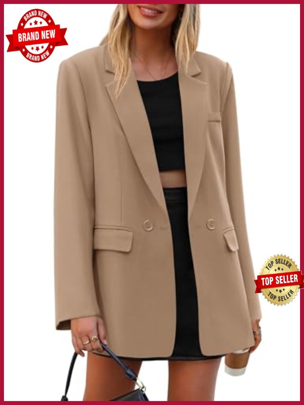 Oversized Double Breasted Blazer Notch Lapel Business Casual Loose Fit